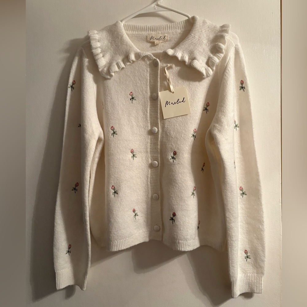 NWT Marled Spring Cardigan with Embroidered Flowers